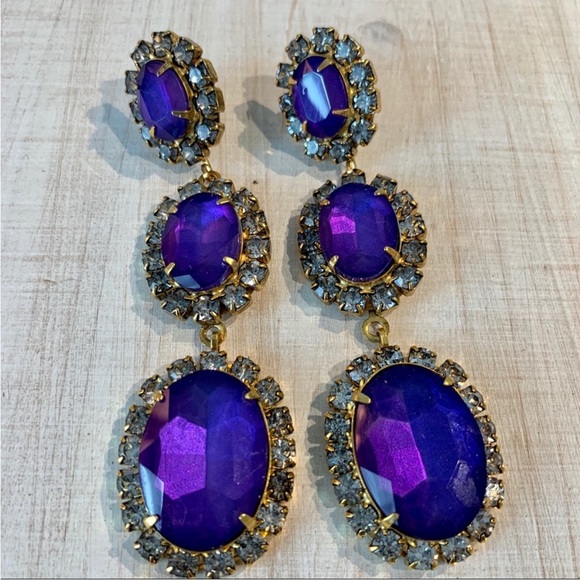 Elizabeth Cole Elegant Purple and Gold Drop Earrings - Picture 2 of 8